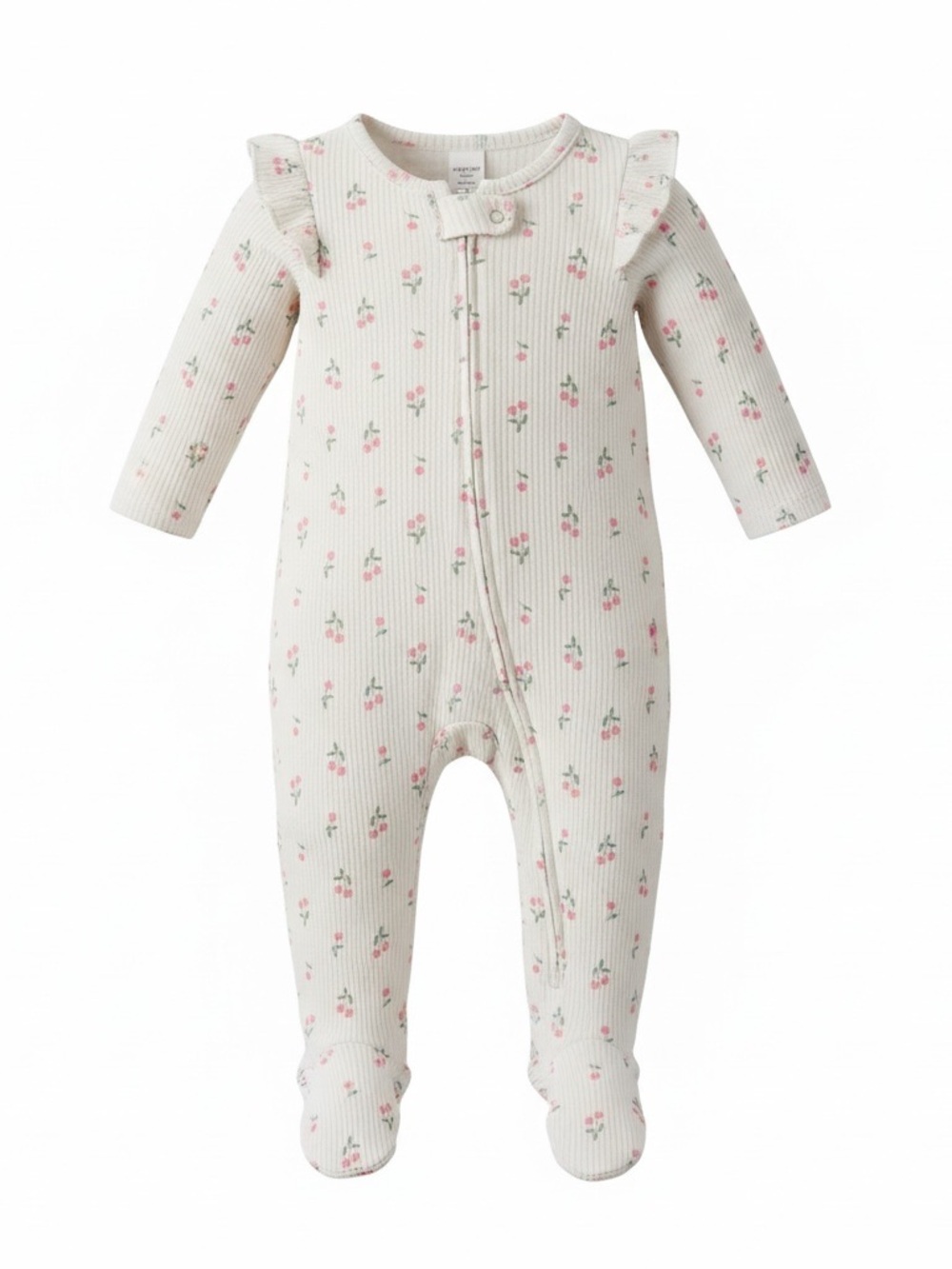 Carter's Cream Ribbed Floral Footed One-Piece with Pink Flowers